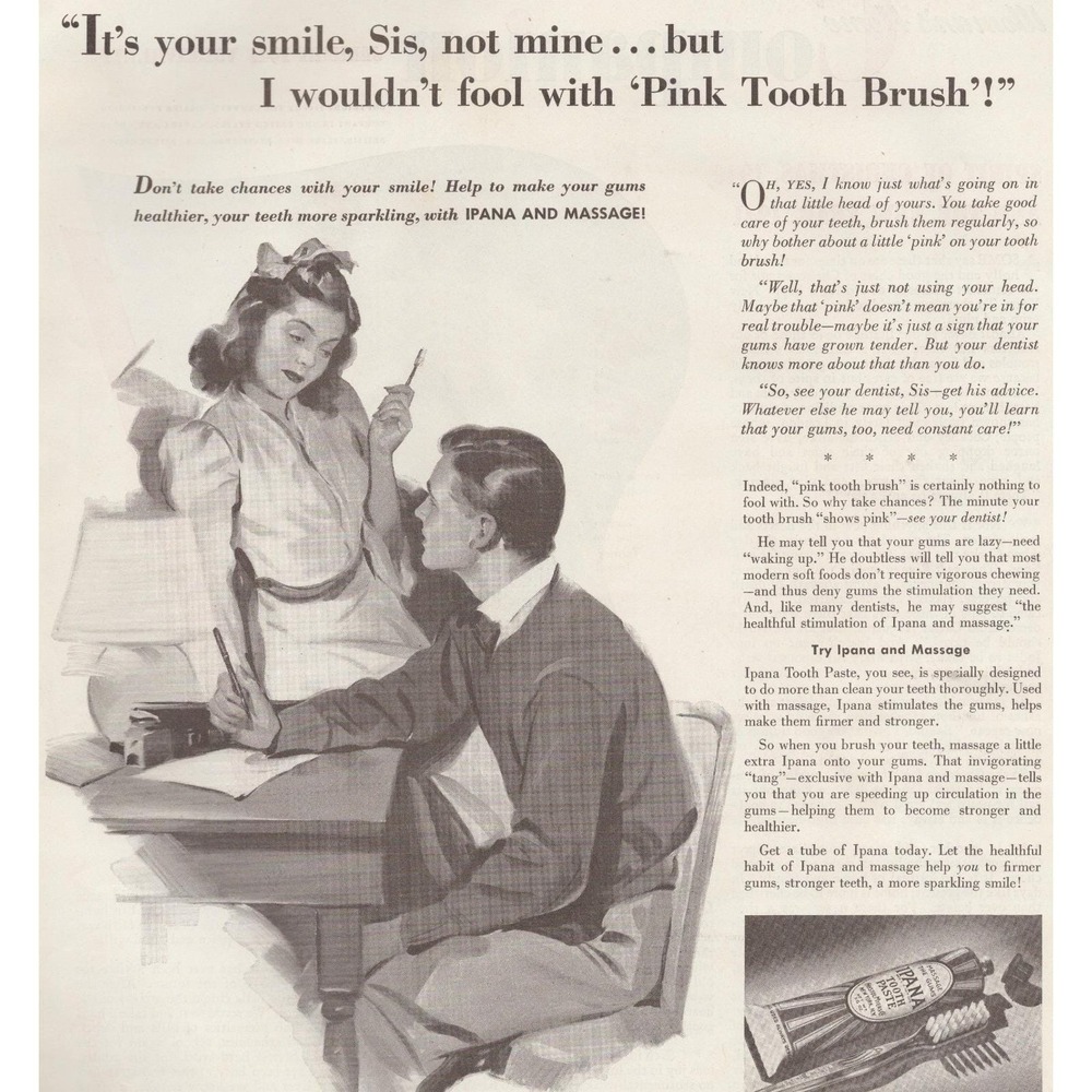 Vintage 1941 Ipana Toothpaste Print Ad Father Daughter WWII Era Dental Decor